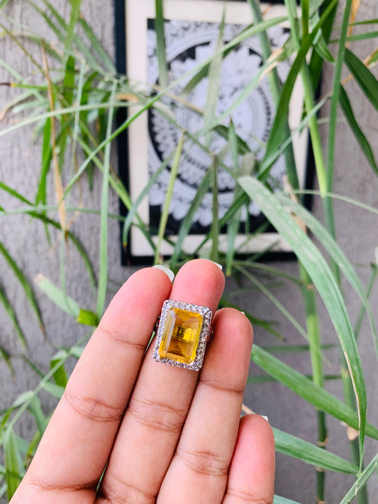 Bold Yellow Stone American Diamond Cocktail Ring