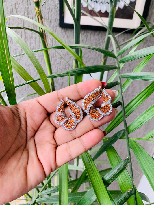 Elegant Orange & White Stone Twist Earrings
