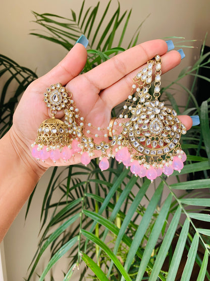 Jhumka With Hair Extension And Maang Tika