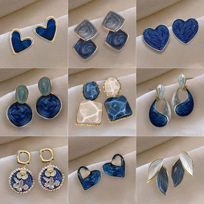 Anti Tarnish Blue Irregular Round Oil Drop Earrings