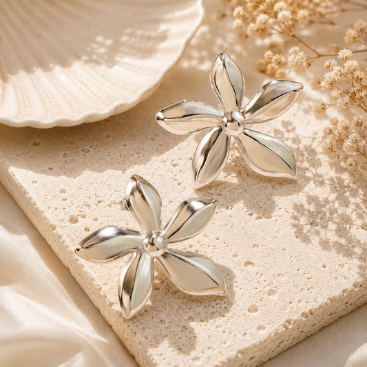 Modern Silver Flower Earrings