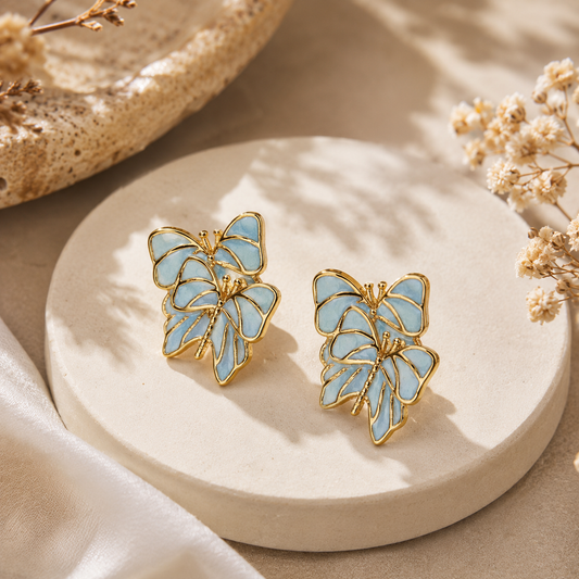 Blue Butterfly Stud Earrings