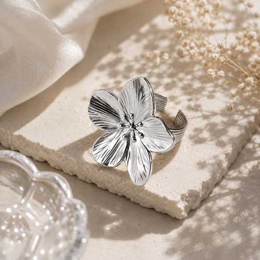 Anti Tarnish Silver Flower Statement Ring