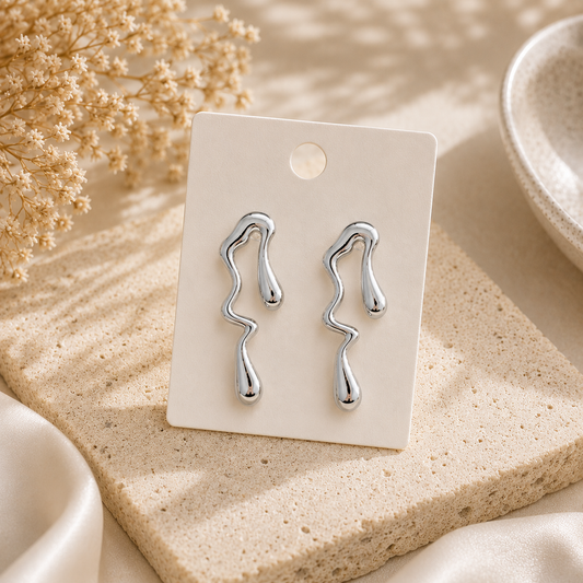 Anti Tarnish Silver Melt Drop Earrings