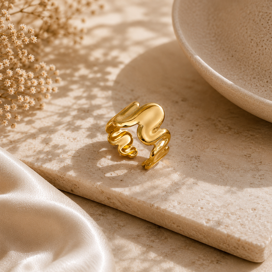 Anti Tarnish Gold Fluid Ring