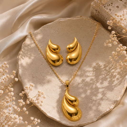 Anti Tarnish Gold Swirl Necklace & Earrings Set