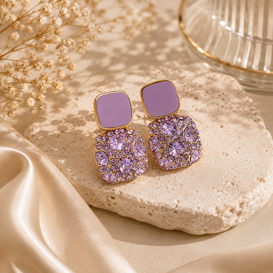 Anti Tarnish Lilac Crystal Drop Earrings
