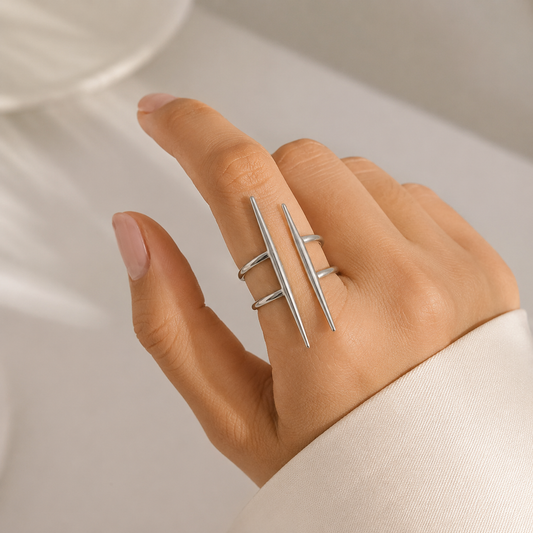 Anti Tarnish Silver Dual Spike Ring