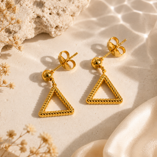 Anti Tarnish Gold Triangle Drop Earrings