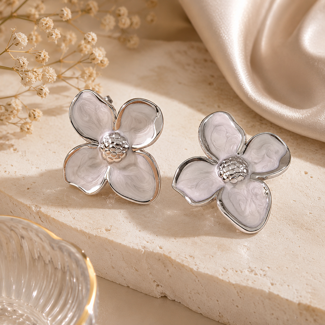 Anti Tarnish Ivory Bloom Stud Earrings