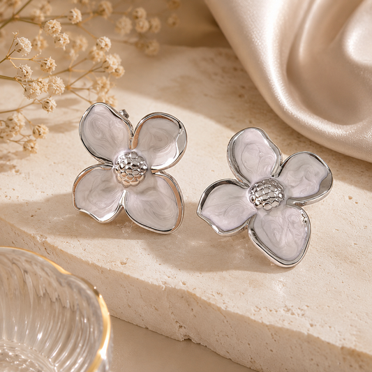 Anti Tarnish Ivory Bloom Stud Earrings