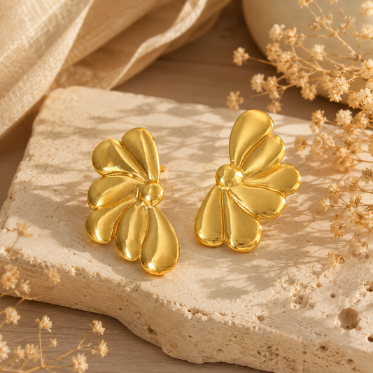 Anti Tarnish Gold Petaline Stud Earrings