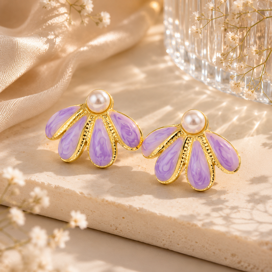 Lavender Petal Pearl Stud Earrings