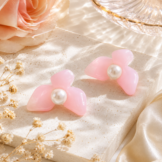 Blush Pearl Petal Stud Earrings