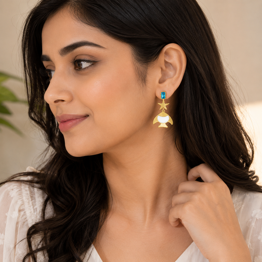 Blue Crystal Fish Drop Earrings