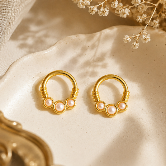 Pearl Trio Hoop Earrings