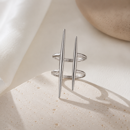 Anti Tarnish Silver Dual Spike Ring