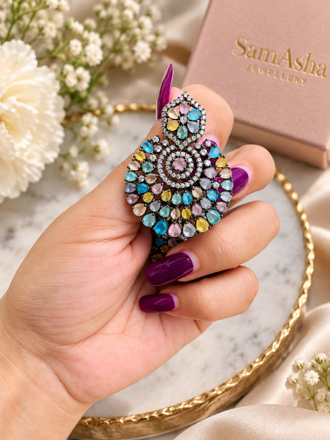 American Diamond Chandbali Earrings