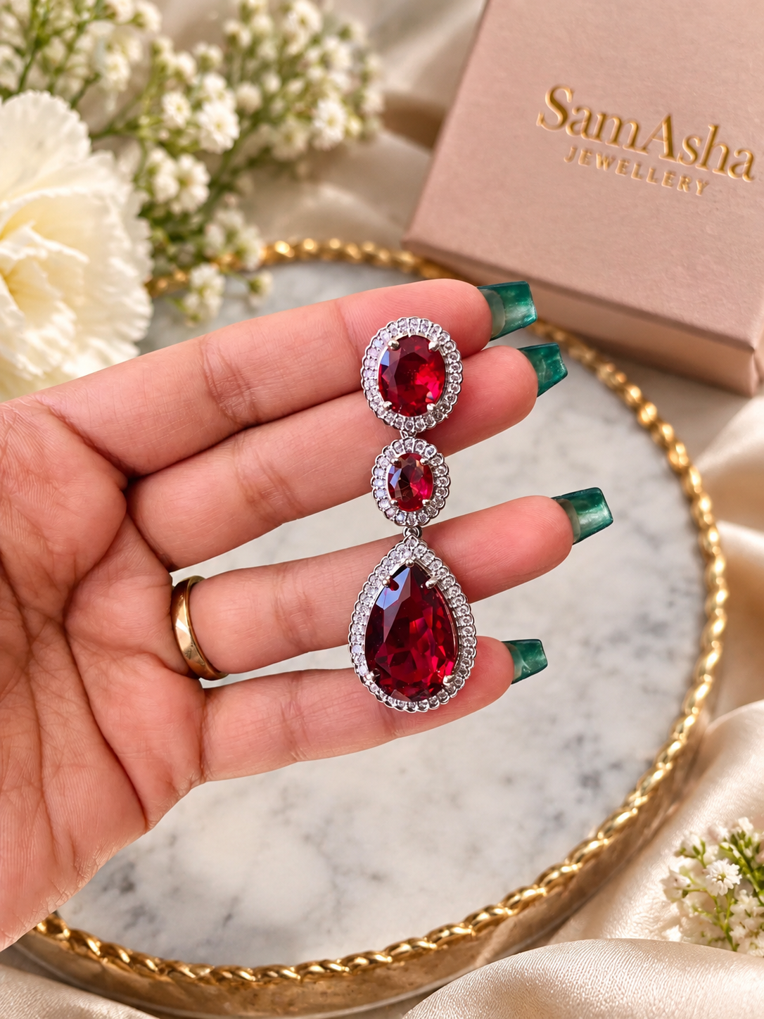 Triple Layered Swarovski Stone Danglers