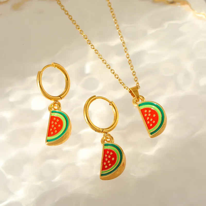 Anti Tarnish Watermelon Necklace & Earrings Set