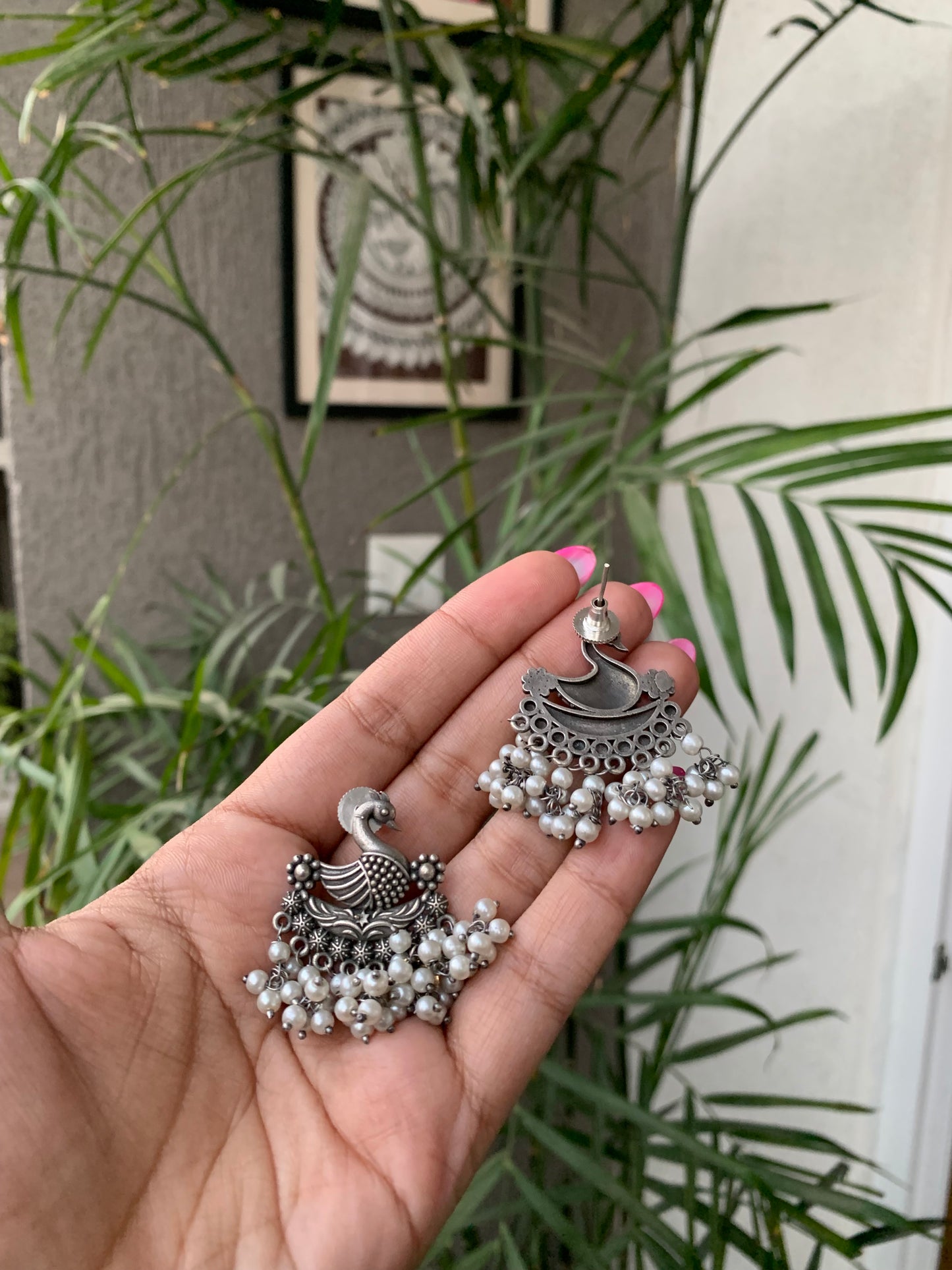 Peacock Pearl Drops Studs