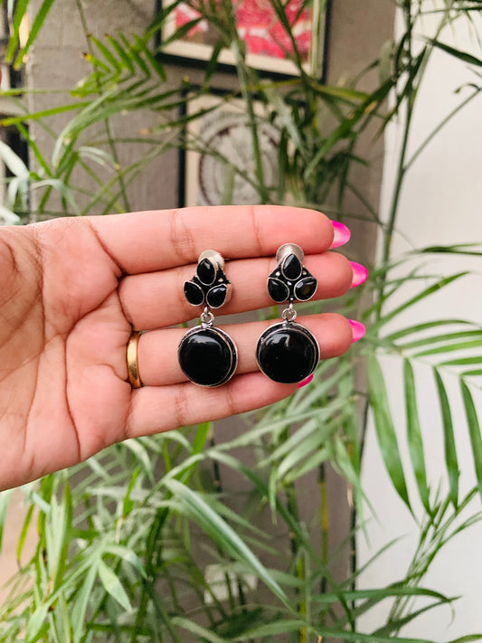 Leaf Stud with Round Stone Drop Earrings