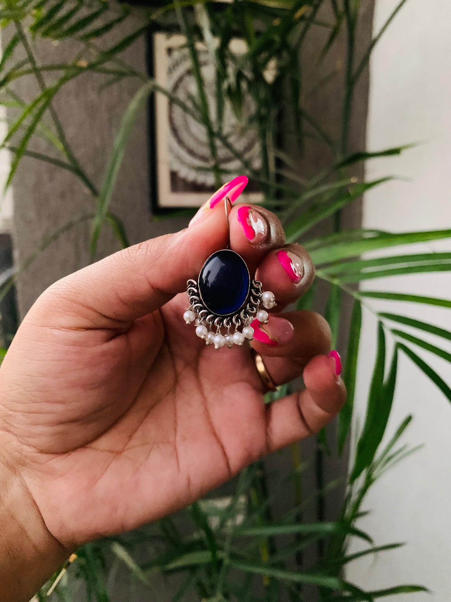 Big Stone Pearls Kaanti Earrings