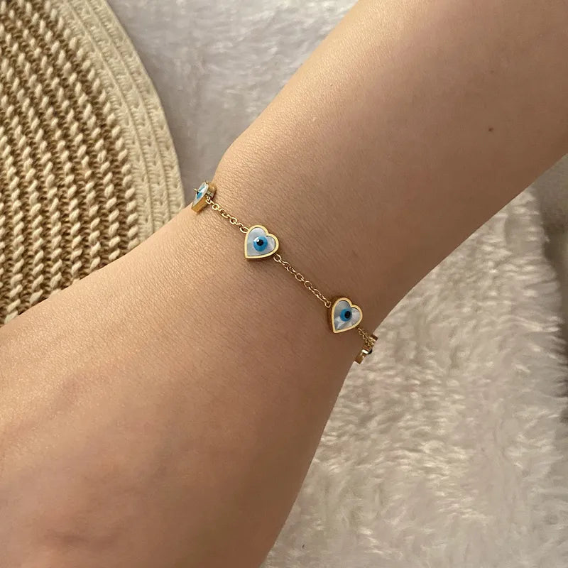Evil Eye Heart Charm Bracelet