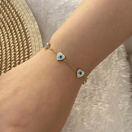 Evil Eye Heart Charm Bracelet
