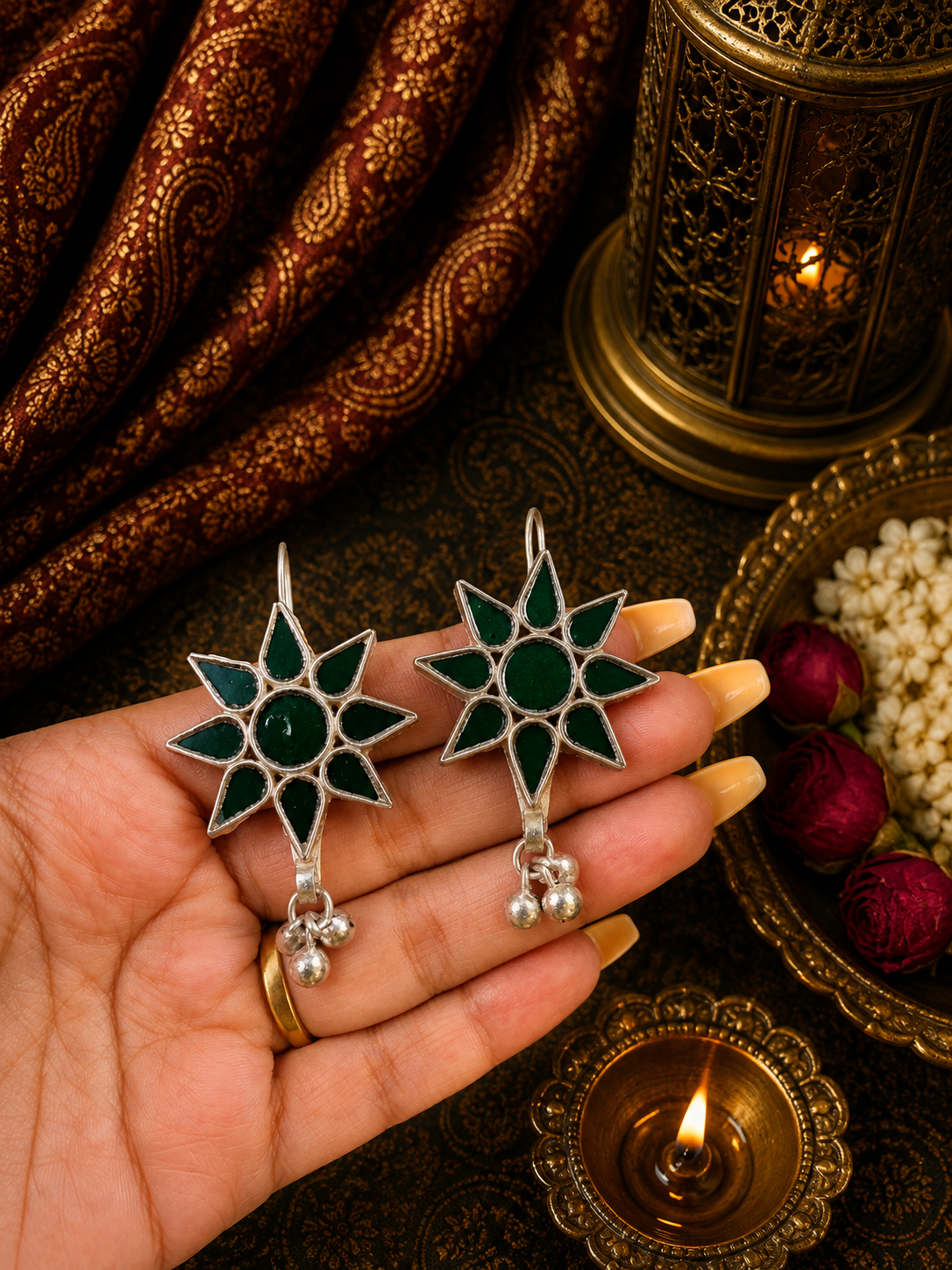 Flower Shaped Glass Earrings