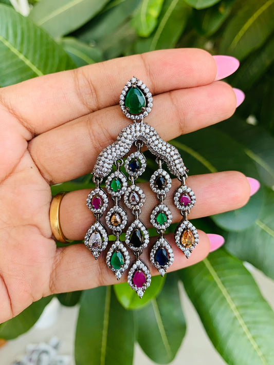 5 Drop Designer American Diamond Earrings