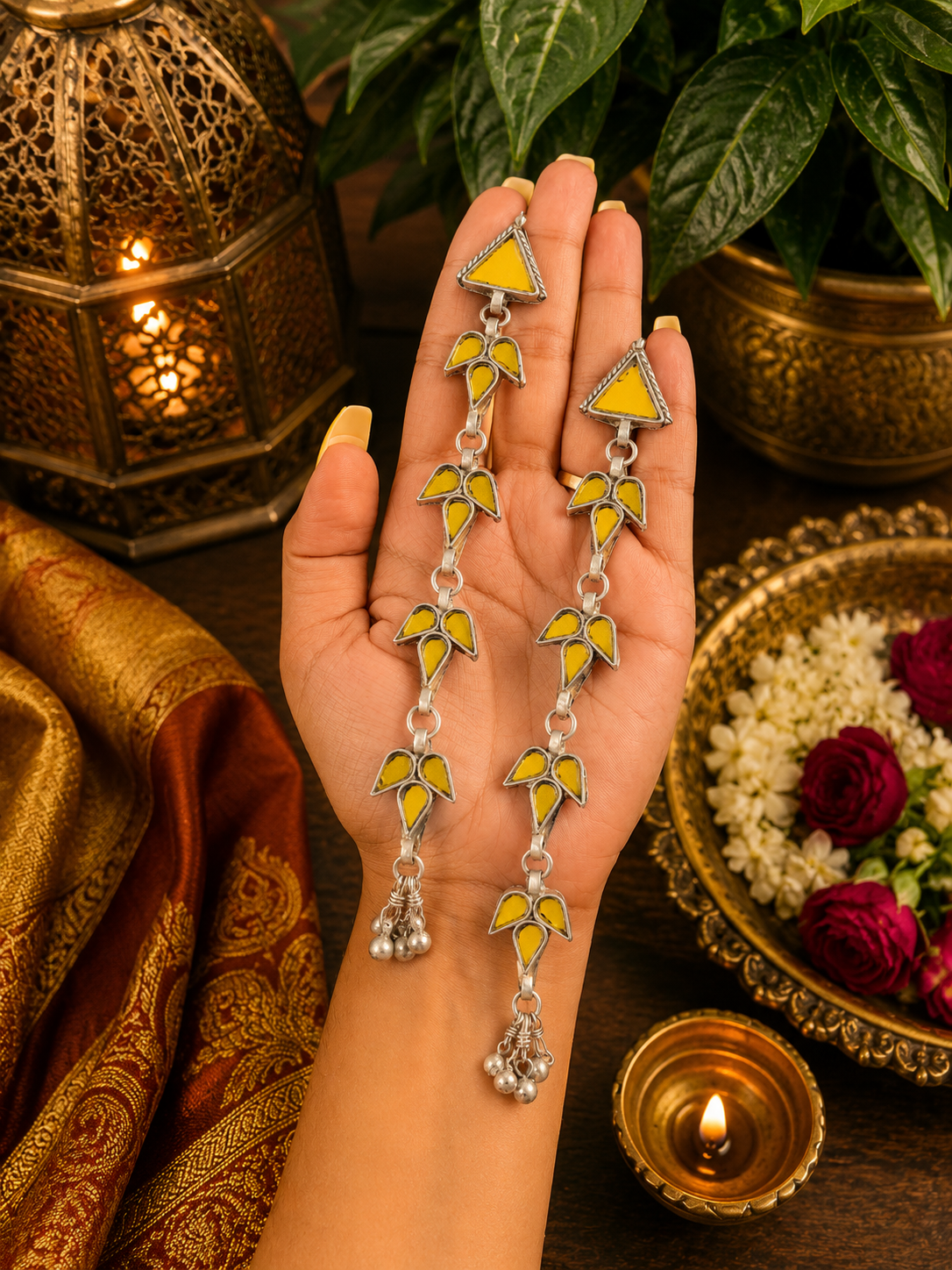 Four Layered Long Afghani Earrings
