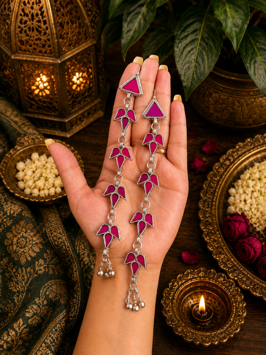 Four Layered Long Afghani Earrings