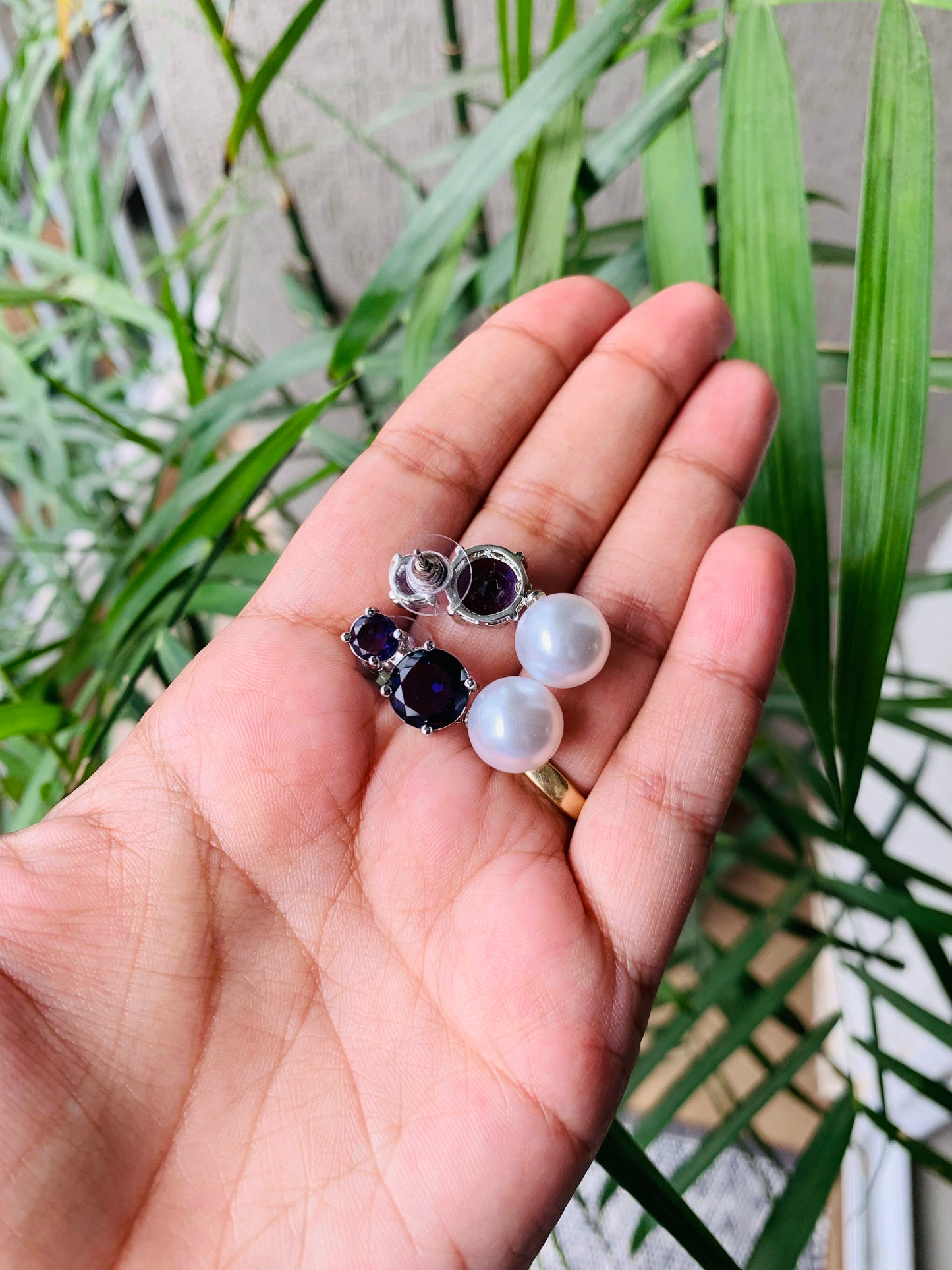 Double Diamond Pearl Drop Studs
