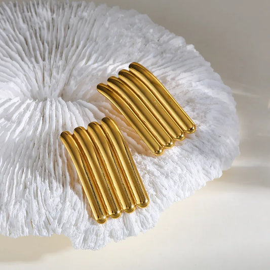 Anti Tarnish Gold Arc Bar Earrings