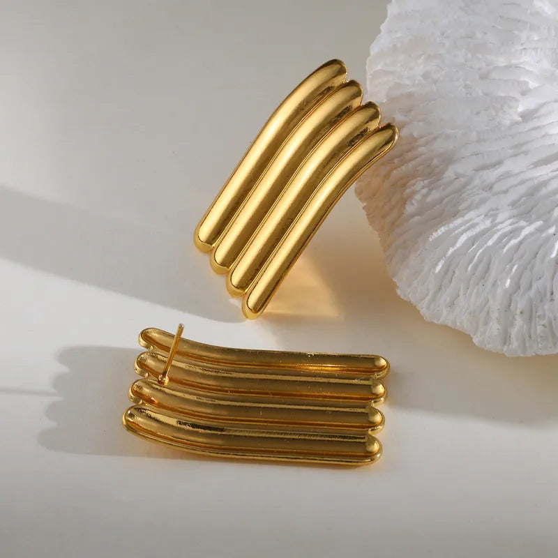 Anti Tarnish Gold Arc Bar Earrings