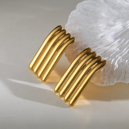 Anti Tarnish Gold Arc Bar Earrings