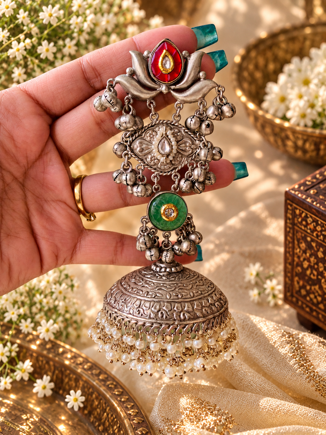 Lotus Shaped Jumbo Jaipuri Jhumka