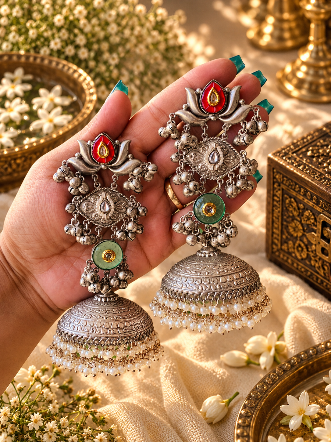 Lotus Shaped Jumbo Jaipuri Jhumka