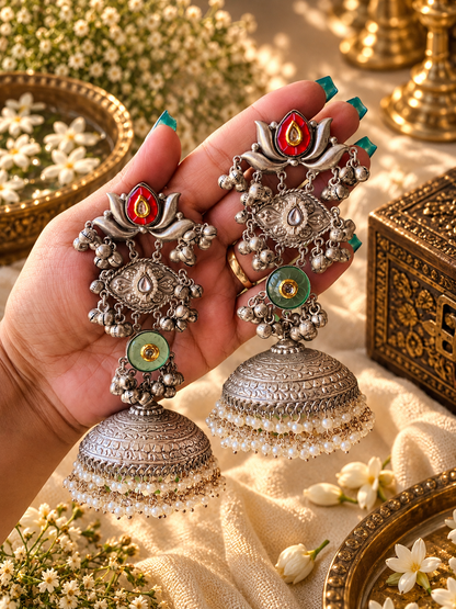 Lotus Shaped Jumbo Jaipuri Jhumka