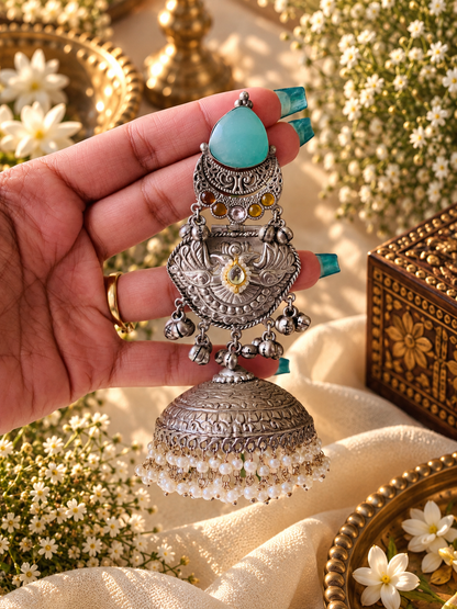 Mint Green Jaipuri Jhumka Earrings