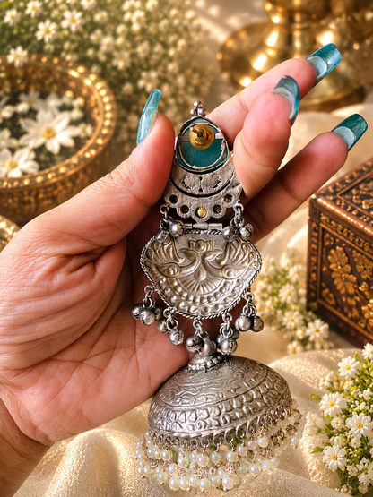 Mint Green Jaipuri Jhumka Earrings