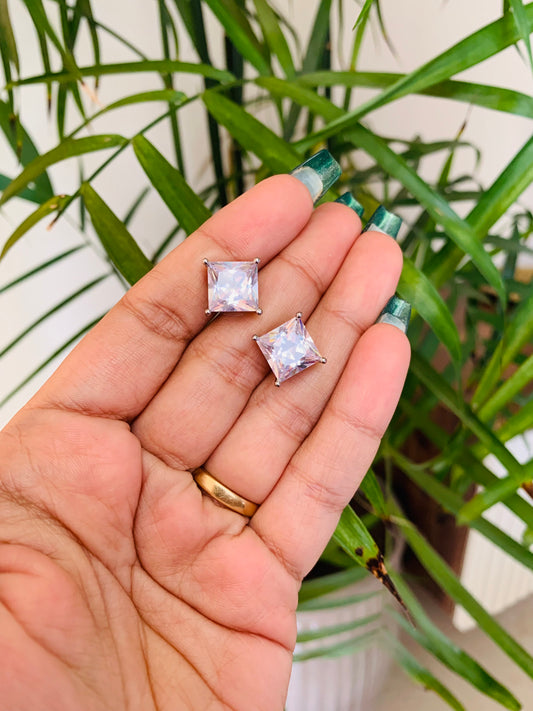 Square Solitaire Stud Earrings