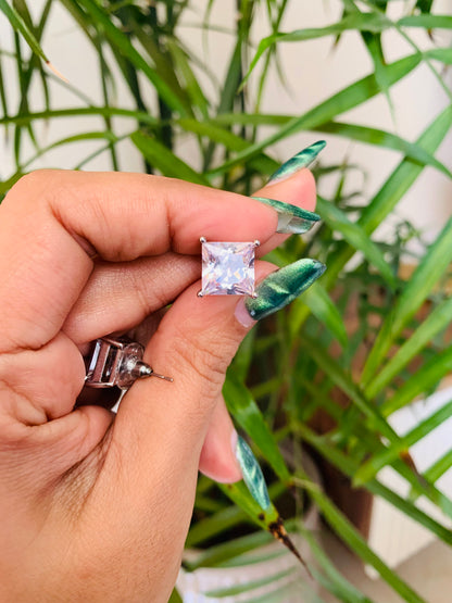 Square Solitaire Stud Earrings