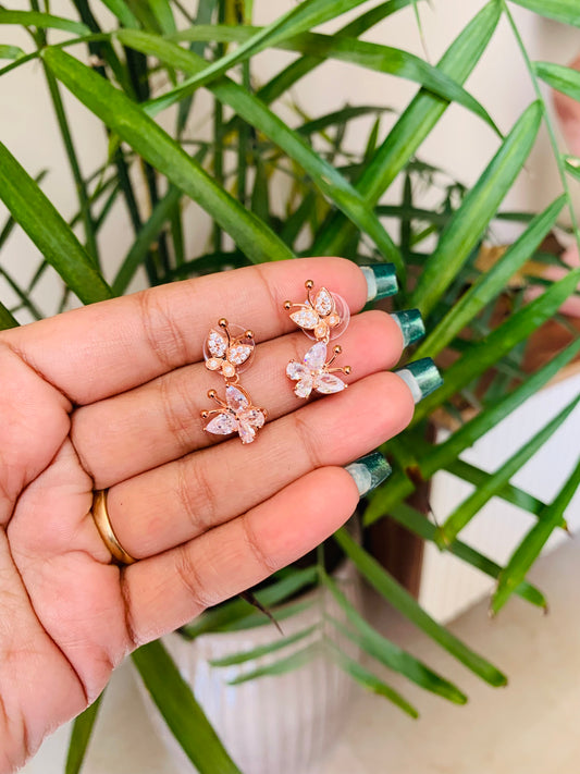 Double Butterfly Rose Gold Earrings