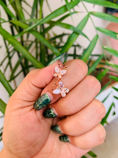 Double Butterfly Rose Gold Earrings
