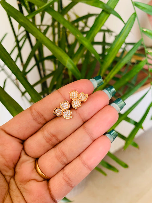 Three Leaf Rose Gold Studs