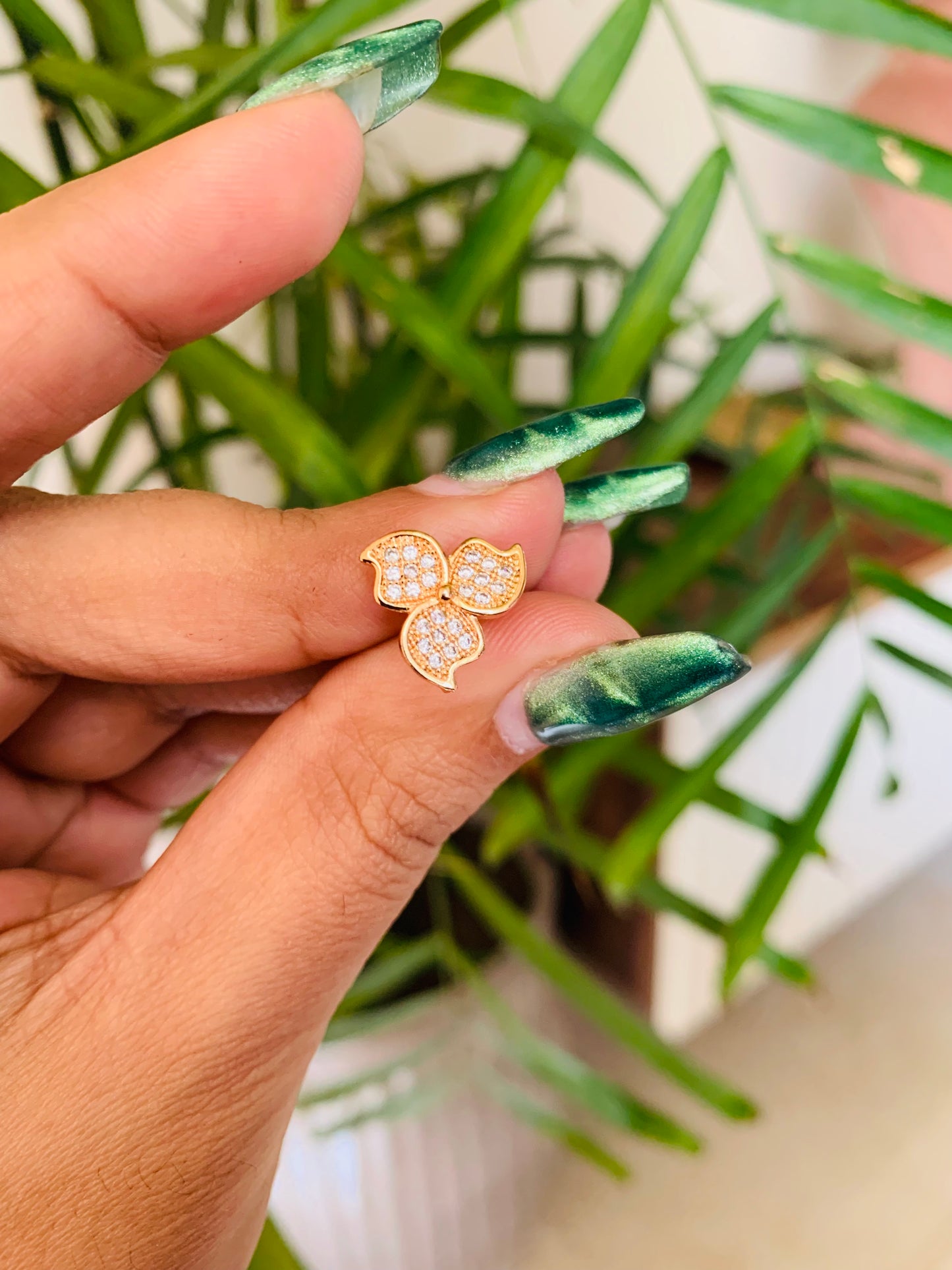 Three Leaf Rose Gold Studs
