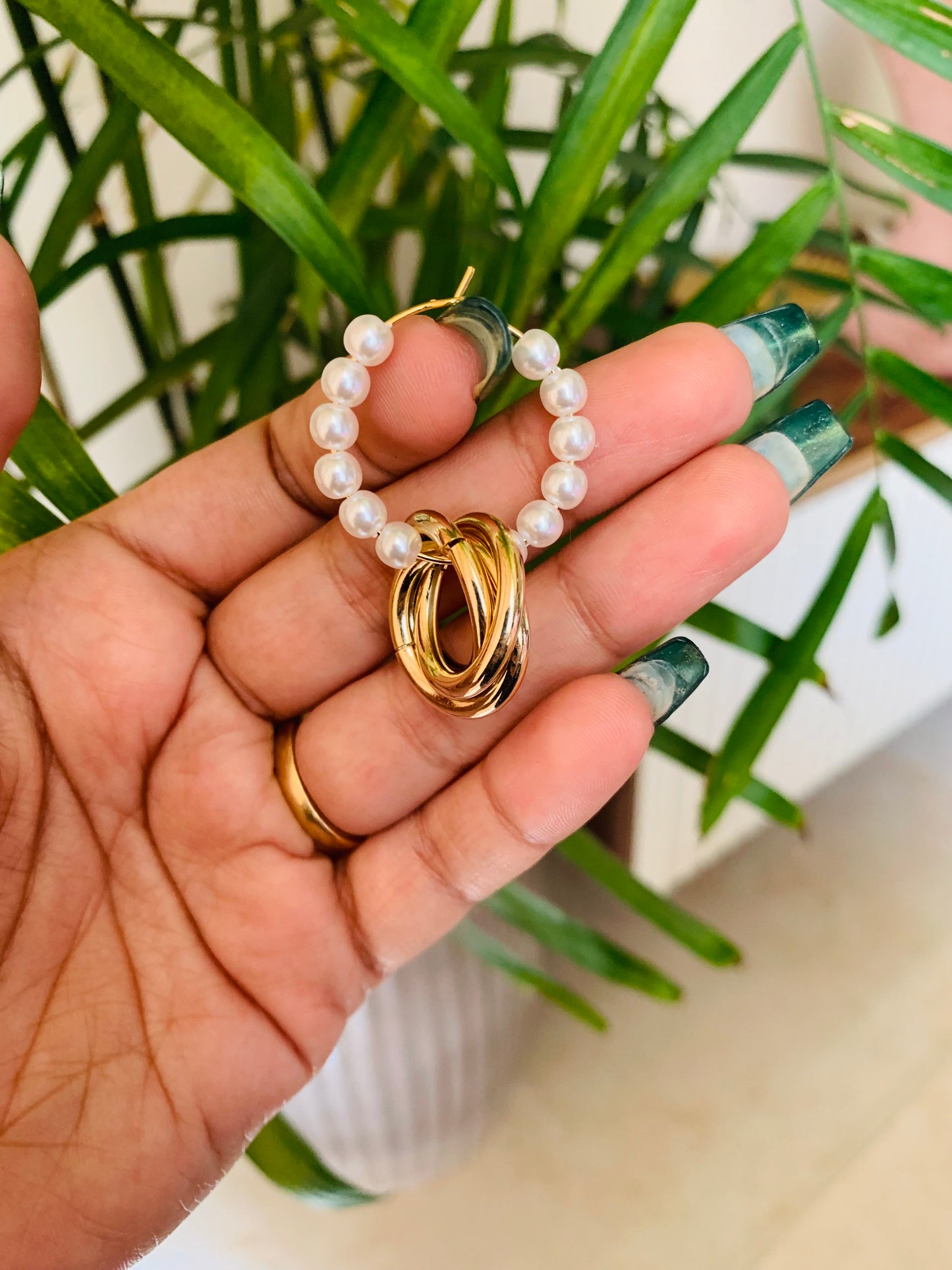 Pearl Baali Golden Drop Earrings
