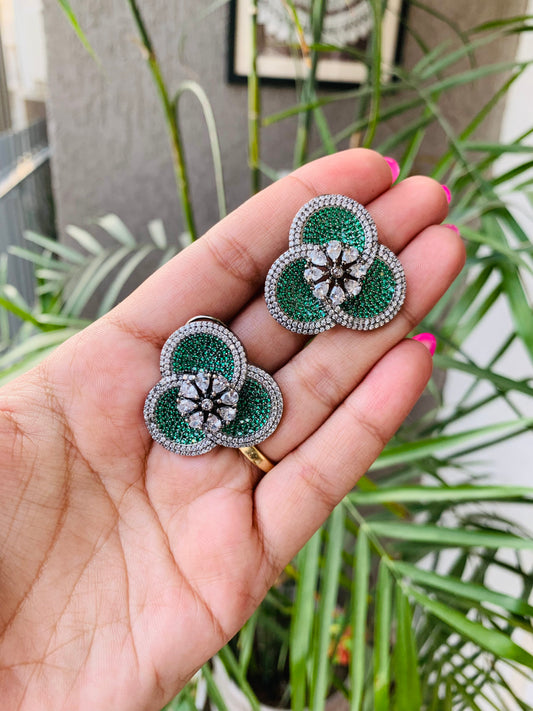 Micro AD Emerald Green Flower Stud